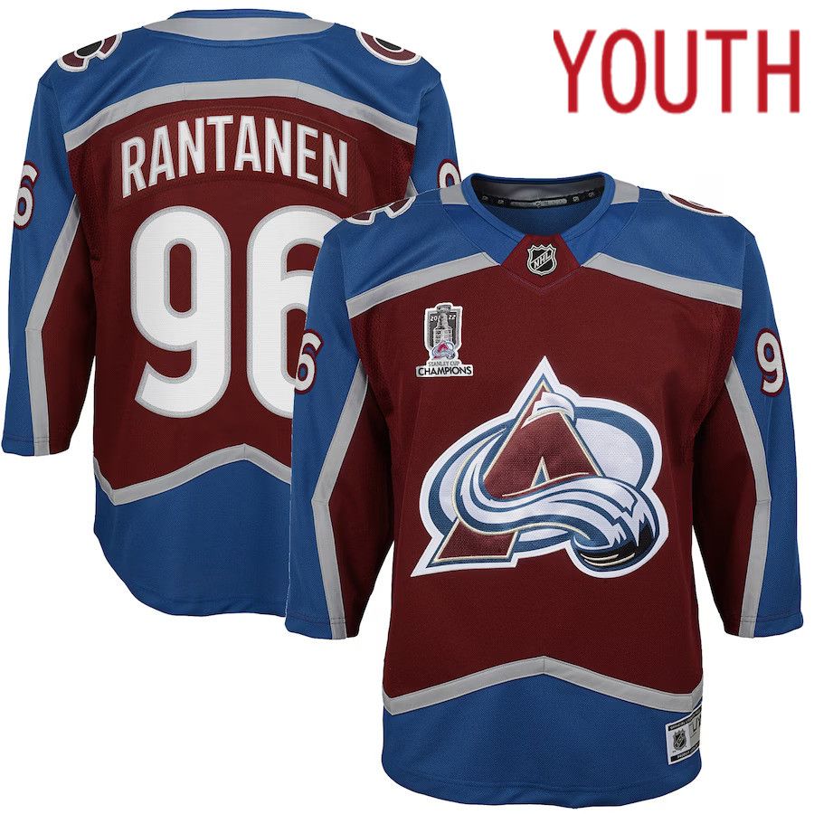 Youth Colorado Avalanche #96 Mikko Rantanen Burgundy Home 2022 Stanley Cup Champions Premier Player NHL Jersey